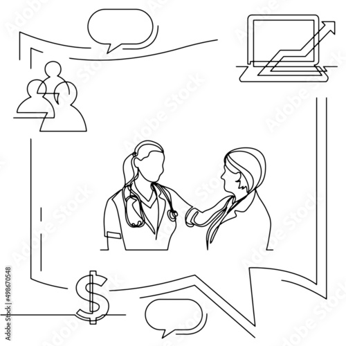 Concept visualization line icon drawing of healthcare and wellness infographics