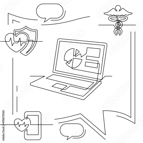 Concept visualization line icon drawing of healthcare and wellness infographics