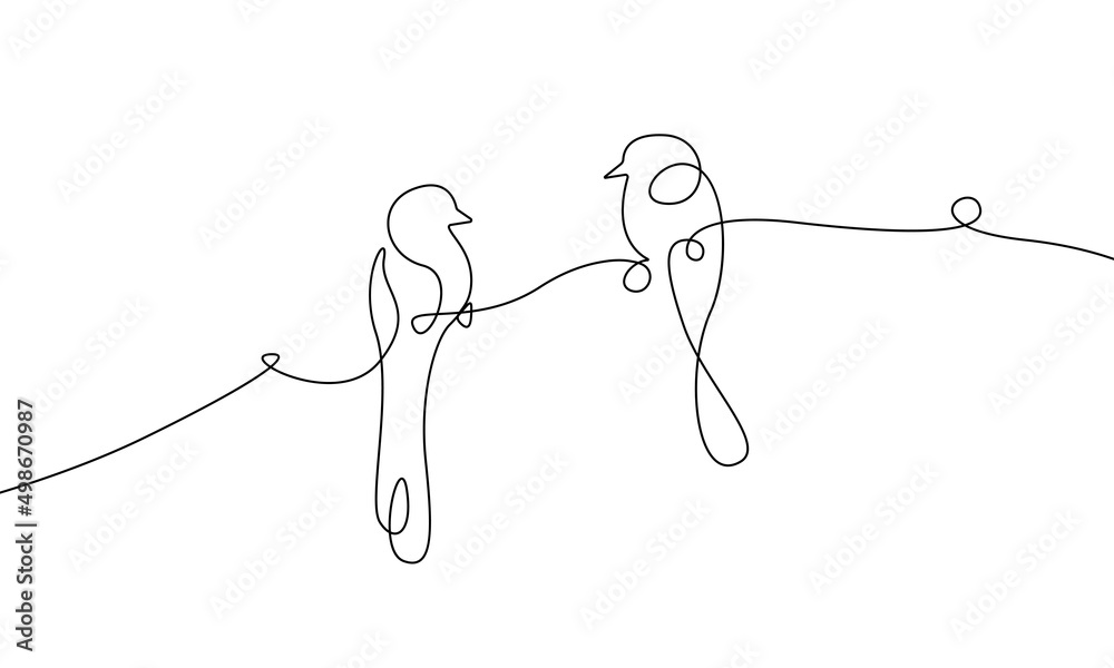 Vecteur Stock Birds Couple Line Art Drawing for Romantic Posters, Wall Decor, Prints, Social