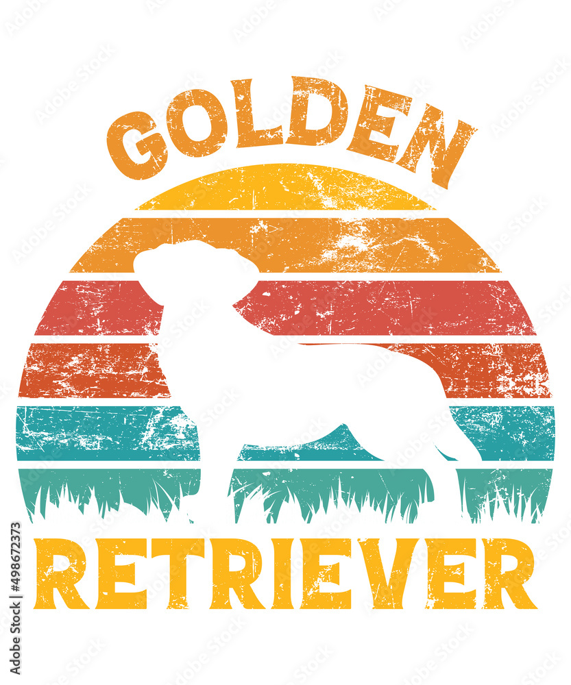 Golden Retriever Retro Vintage Sunset T-shirt Design template, Golden Retriever on Board, Car Window Sticker, POD, cover, Isolated white background, White Dog Silhouette Gift for Golden Retriever Love