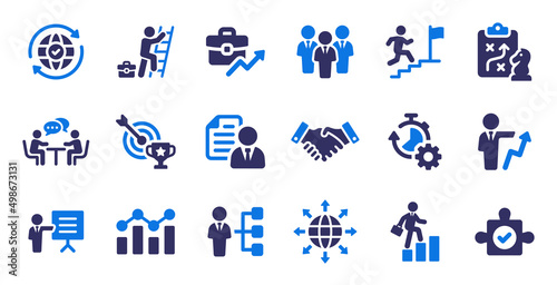 Business icon set. Containing businessman, job, strategy, communication, target market and business plan icon vector illustration.