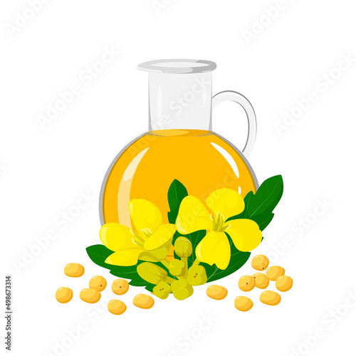 Mustard oil on a white background. Cartoon design.

