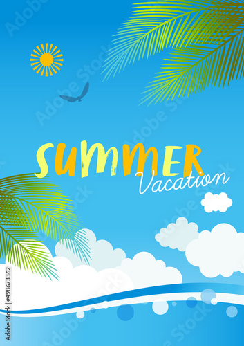 夏の海の景色のイラスト