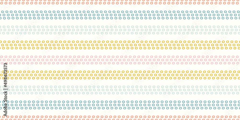 Striped dots background pattern border. Vector seamless repeat of colourful spots in horizontal stripes. Design element.