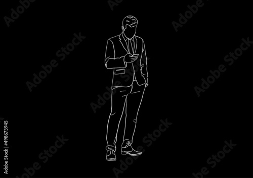 Outline Businessman standing and using the smartphone for connection technology, concept using smartphone vector illustration © piyaphunjun