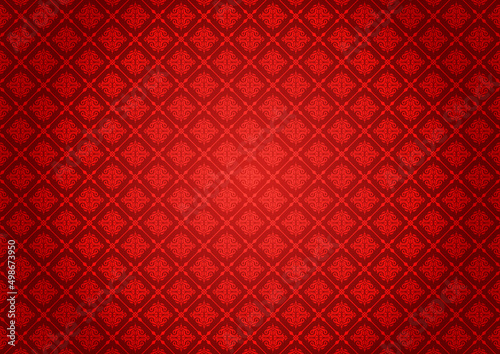 ダマスク織｜シームレス｜壁紙・パターン背景｜レッド｜RED｜赤｜damask