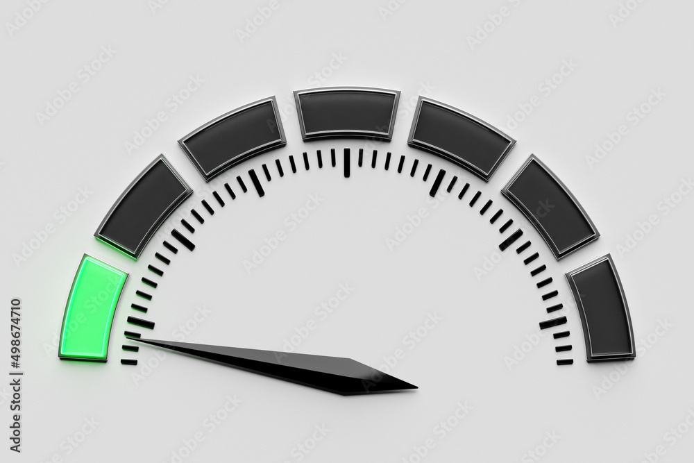 3d illustration round control panel icon. Low risk concept on speedometer. Credit rating scale 3d illustration round control panel icon. Low risk concept on speedometer. Credit rating scale