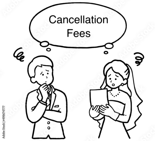 結婚式のキャンセル料金トラブルのイメージイラスト（線画のみ）