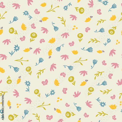 Abstract botanical seamless pattern. Simple flower shape