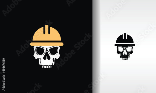 Skull helmet construction logo