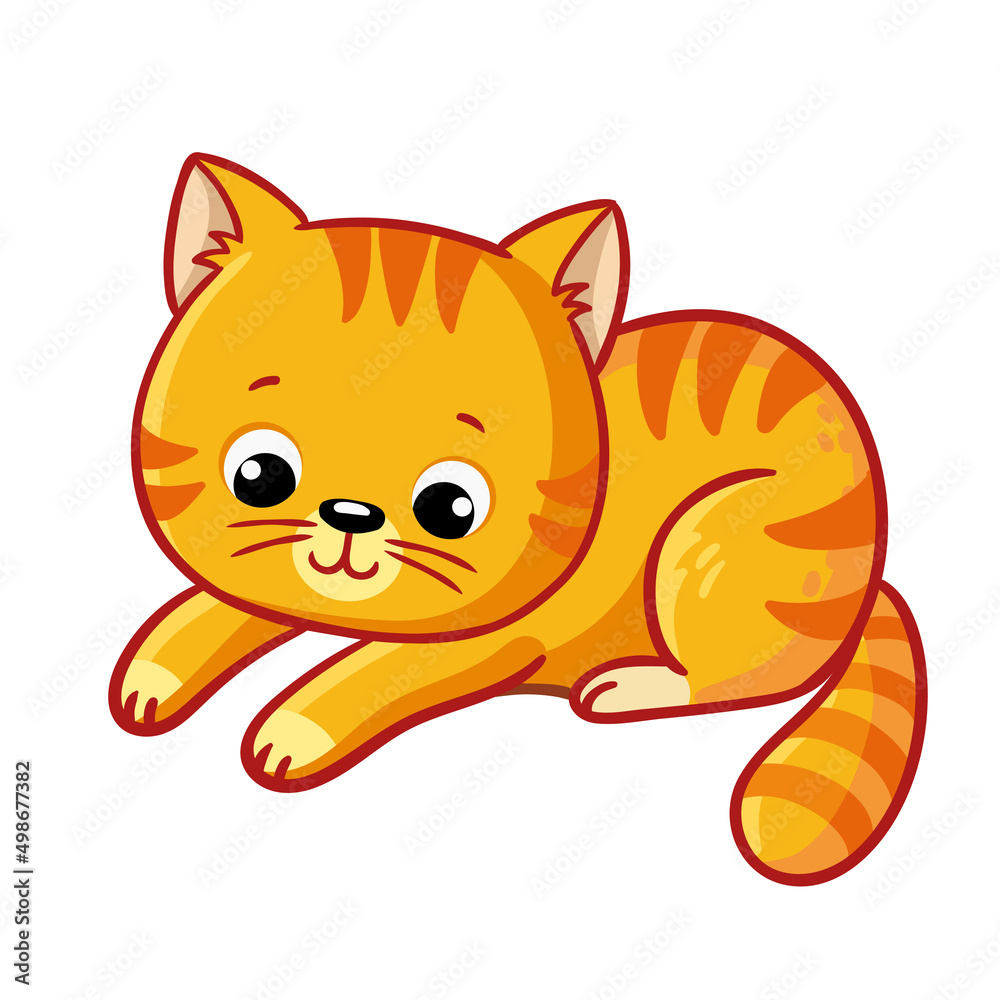 Cute ginger kitten on a white background. Vector illustration with a pet on a white background. Cute ginger kitten on a white background. Vector illustration with a pet on a white background.