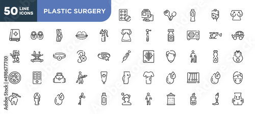 set of 50 outline plastic surgery icons. editable thin line icons such as antibiotic, breast pump, impaired, baby bag, baby bottle, type b, glucometer stock vector.