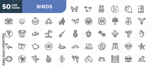 set of 50 outline birds icons. editable thin line icons such as crab, cleaner, direction, teapot, no cut, pelican, zoo stock vector.