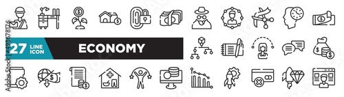 set of economy icons in outline style. thin line web icons such as online banking, penalty, wholesaler, enquiry, cooperate, pathway, facilities editable vector.