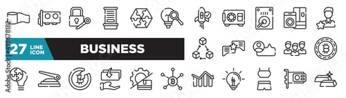 set of business icons in outline style. thin line web icons such as permission, opinion, sand clock, consult, stack, planing, bankrupt editable vector.