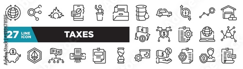 set of taxes icons in outline style. thin line web icons such as worldwide, files and folders, transfering, spreading, , taxes, personal security editable vector.