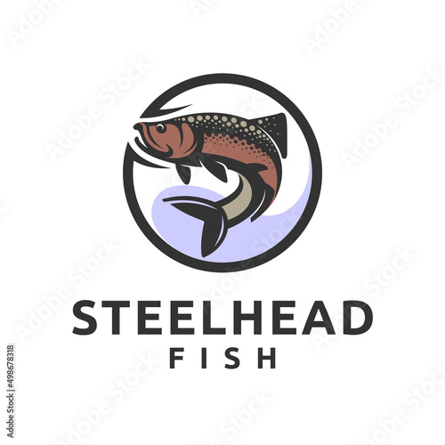 steelhead fish logo with emblem concept