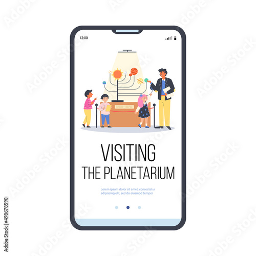 Planetarium lectures for children onboarding page, flat vector illustration.