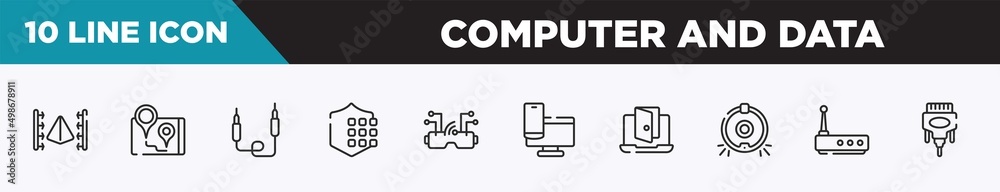 set of 10 outline computer and data icons. editable thin line icons such as 3d scanner, navigator, jack, passkey, vr goggles, responsive website, backdoor vector illustration. set of 10 outline computer and data icons. editable thin line icons such as 3d scanner, navigator, jack, passkey, vr goggles, responsive website, backdoor vector illustration.