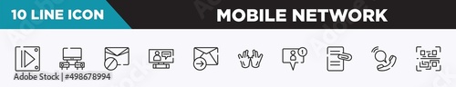 set of 10 outline mobile network icons. editable thin line icons such as controls, cupboard, spam, online interview, send mail, , friend request vector illustration.