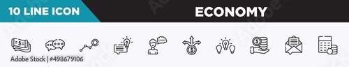 set of 10 outline economy icons. editable thin line icons such as money flow, chat bubble, limit, suggestion, apology, pathway, difference vector illustration.