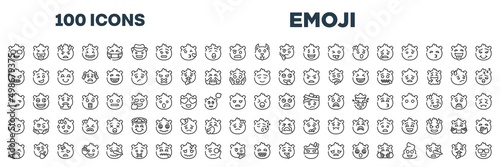 set of 100 outline emoji icons. editable thin line icons such as nerd emoji, dog emoji, nervous calm disappointed yelling disgusted grinning stock vector.