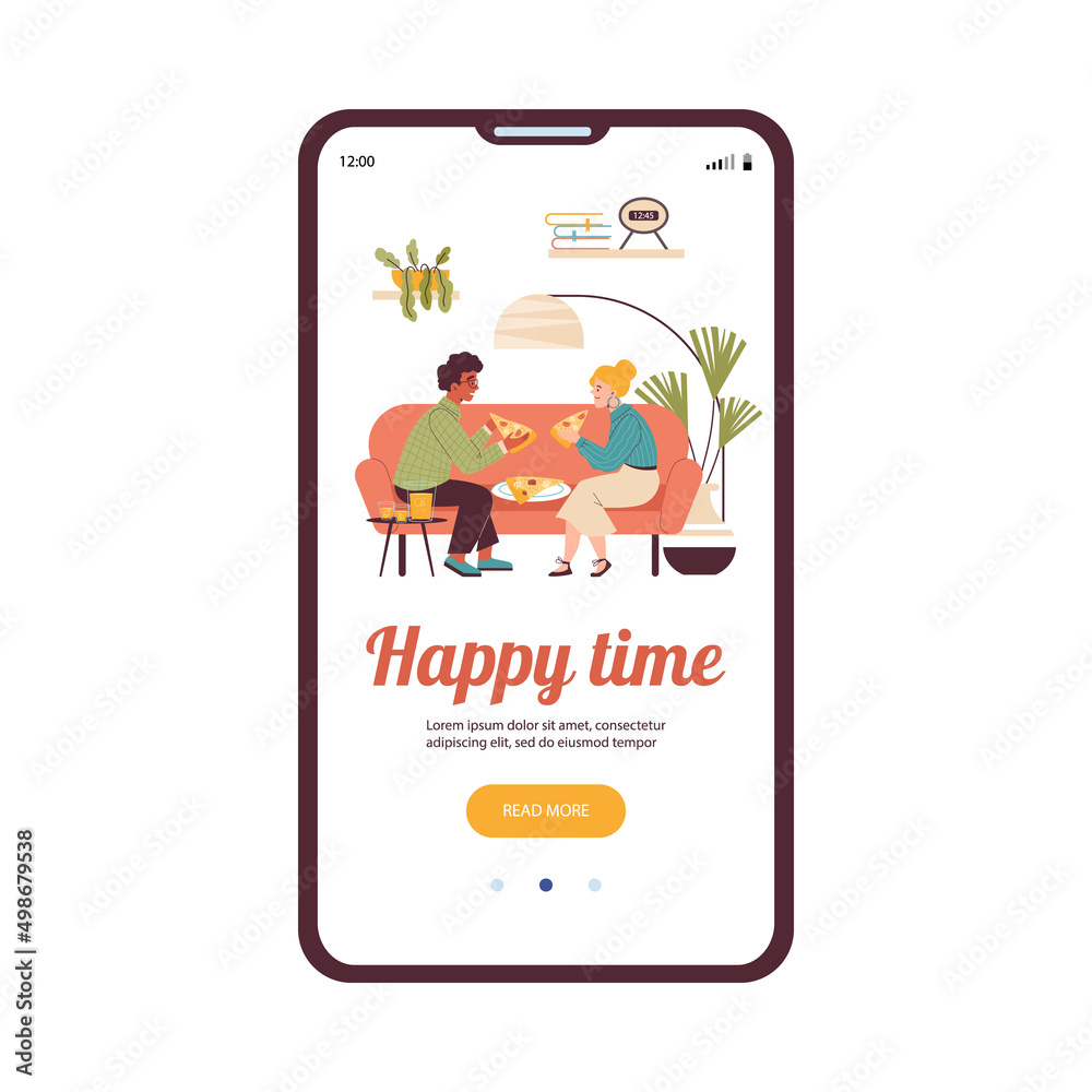 Mobile app banner template about eating pizza at home flat style Mobile app banner template about eating pizza at home flat style