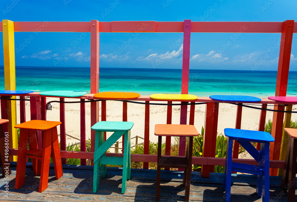 Idyllic beach bar Caribbean shore line USA Idyllic beach bar Caribbean shore line USA