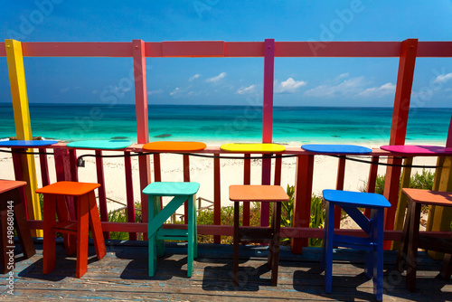 Fototapeta Naklejka Na Ścianę i Meble -  Caribbean beach bar Bahamas a colorful vacation resort