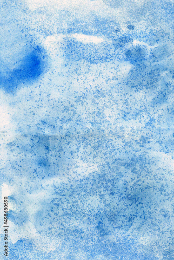 abstract blue watercolor background. Hand drawn blue sky with clouds