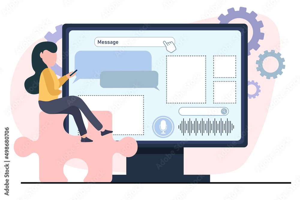 Manager fills the website with information. People working. Vector Illustration