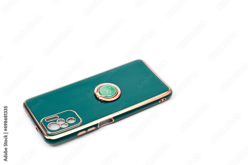 Green silicone case with gold border for smartphone. Green silicone case with gold border for smartphone.