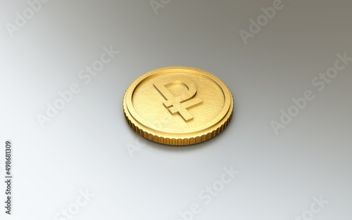 3D illustration of russian currency ruble coin with white background