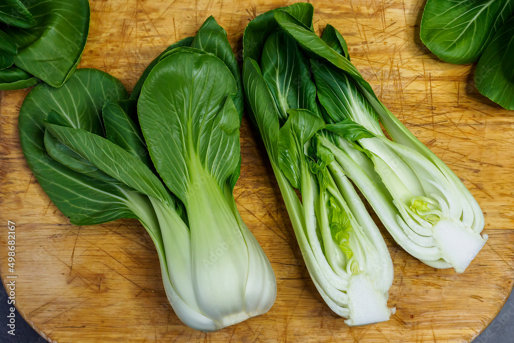 Organic and fresh bok choy or pak choi or pok choi (Brassica rapa subsp. chinensis) vegetables Organic and fresh bok choy or pak choi or pok choi (Brassica rapa subsp. chinensis) vegetables