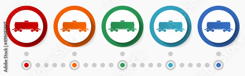 Cistern, fuel concept vector icon set, infographic template, flat design colorful web buttons in 5 color options