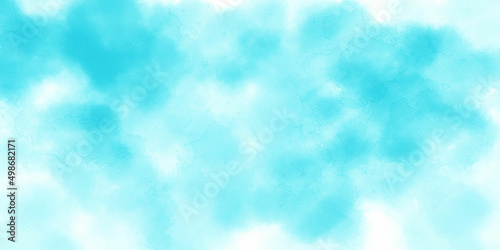 Blue sky with clouds Smooth white clouds and blue sky for background. Grunge light sky blue shades watercolor background. Aquarelle paint paper textured canvas for vintage text design.