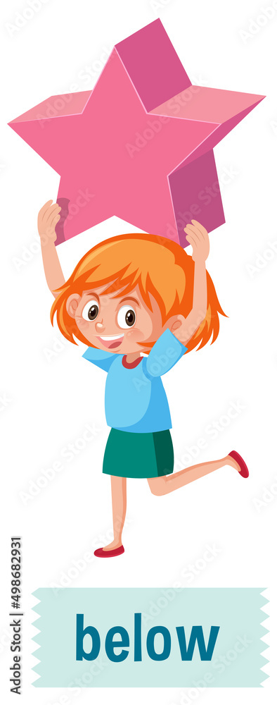 Preposition of place with cartoon girl and a box Preposition of place with cartoon girl and a box