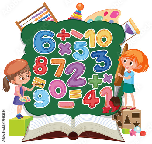 Counting number 0 to 9 and math symbols for kids