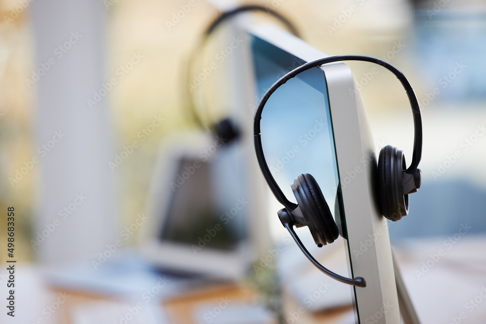Another day of work successfully crushed. Shot of call center equipment in an empty office.