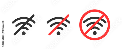 Failure wifi icon. Offline symbol. No Internet connection icon. Simple wifi signal sign. Disconnected wireless internet signal. Problem access. Vector illustration isolated on white background.