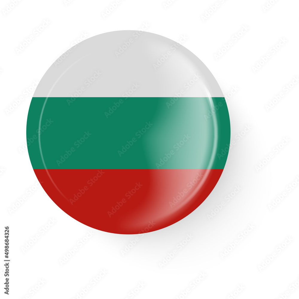 Round flag of Bulgaria. Pin button. Pin brooch icon, sticker. 3D vector. Web button. Round flag of Bulgaria. Pin button. Pin brooch icon, sticker. 3D vector. Web button.
