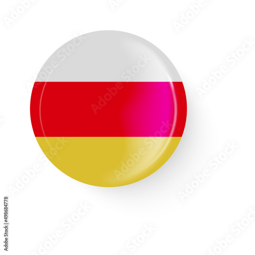 Round flag of South Ossetia. Pin button. Pin brooch icon  sticker.