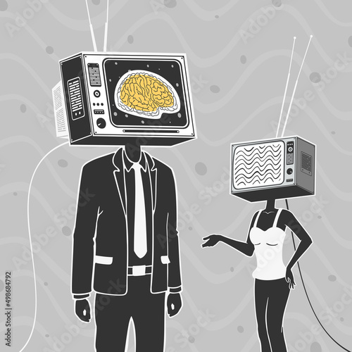 People With Head Tv Communicate Concept