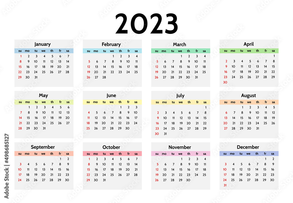 Calendar for 2023 isolated on a white background Calendar for 2023 isolated on a white background