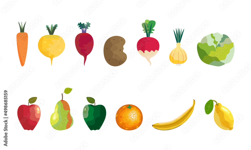 a bright set of vegetables and fruits