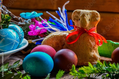 Canvas Print easter lamb with glittering easter eggs