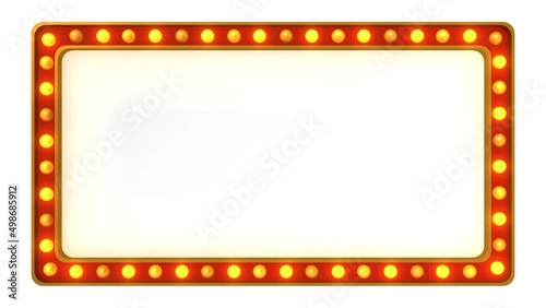Red marquee light board sign retro on white background. 3d rendering