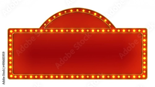 Red marquee light board sign retro on white background. 3d rendering