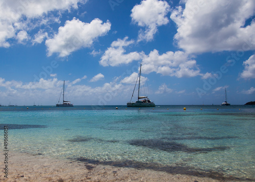The waters of the island of Martinique with sailing yachts.