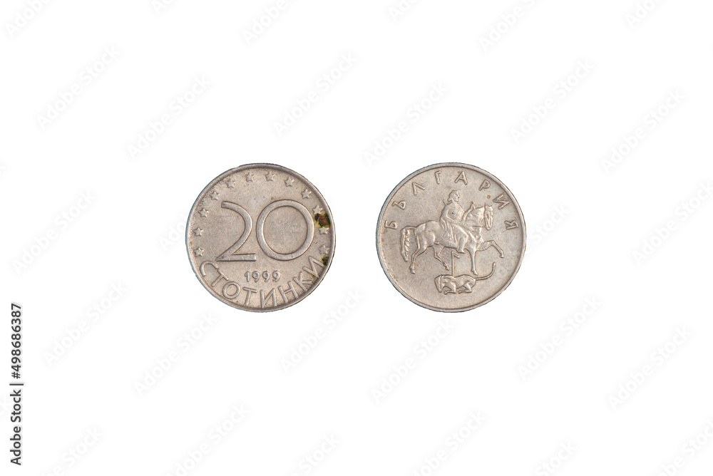 20 bulgarian stotinki coin 1999 isolated on black background. close-up 20 bulgarian stotinki coin 1999 isolated on black background. close-up